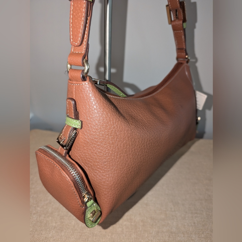 Liz Claiborne Faux Leather Saddle Brown/Green Accents Shoulder Hobo NWT
